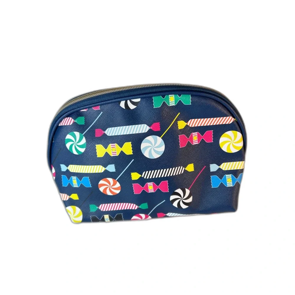 Dabney Lee NWOT Navy Multicolor Candy Print Zip Top Cosmetic Bag